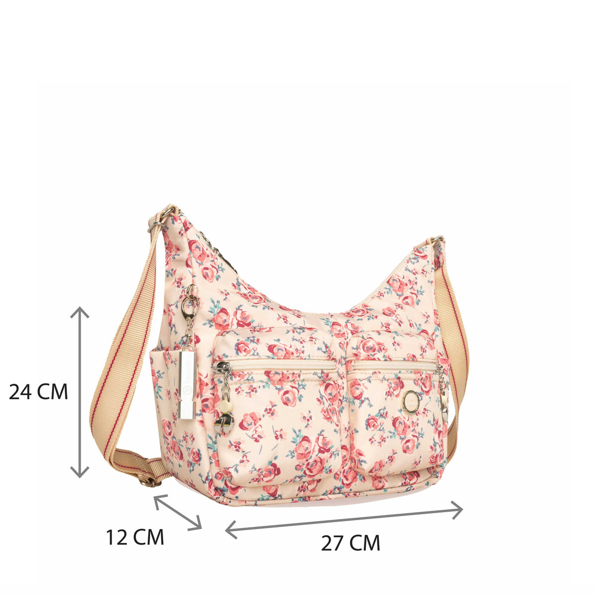 BFYP2601-598 Zinnia Beige Vintage Bouquet Crossbody Size