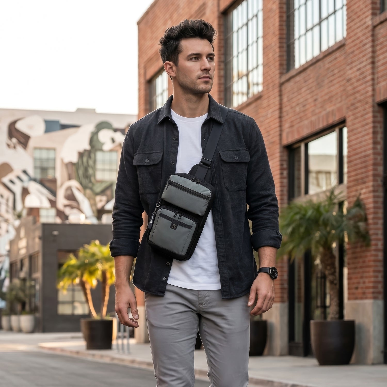 BDA2505-1A7 Davis-05 Black_Grey Sling Bag Model