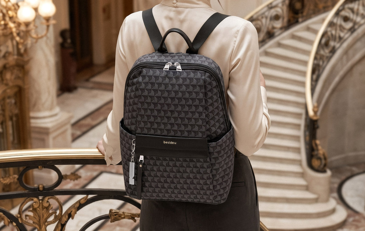 BDY2510-100 Quartz Black Backpack Model Staircase