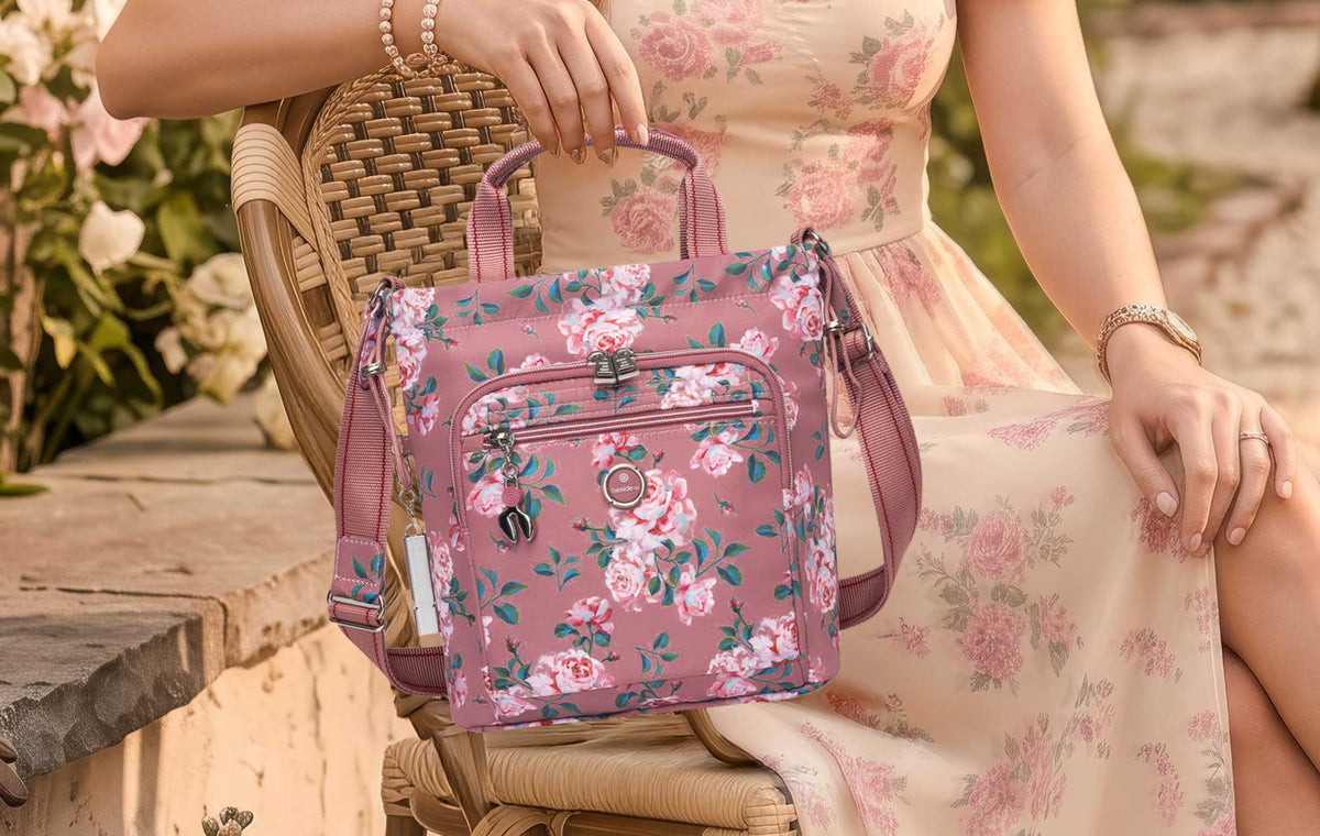 BFYP2616-965 Orchid Rose Blooms Satchel Model Sitting