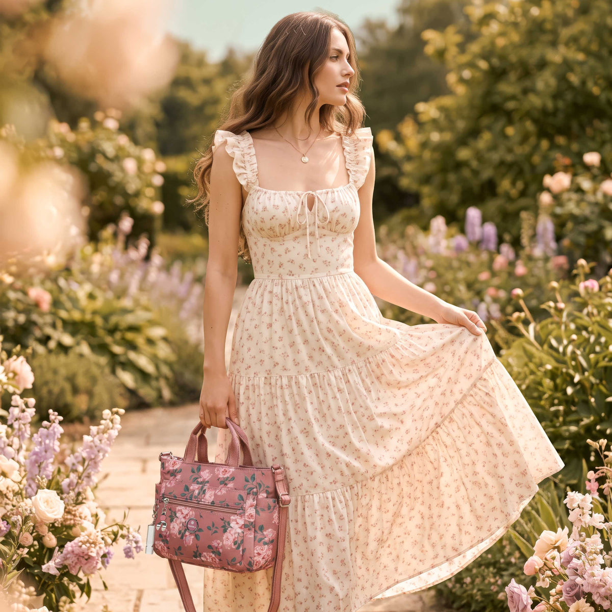 BFYP2631-965 Petunia Rose Blooms Satchel Model