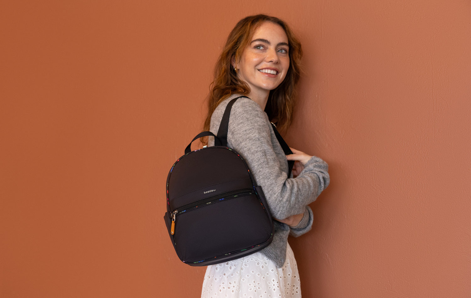 BNUFL2407-1D4 Nurture Black Orchard Backpack Model Wide