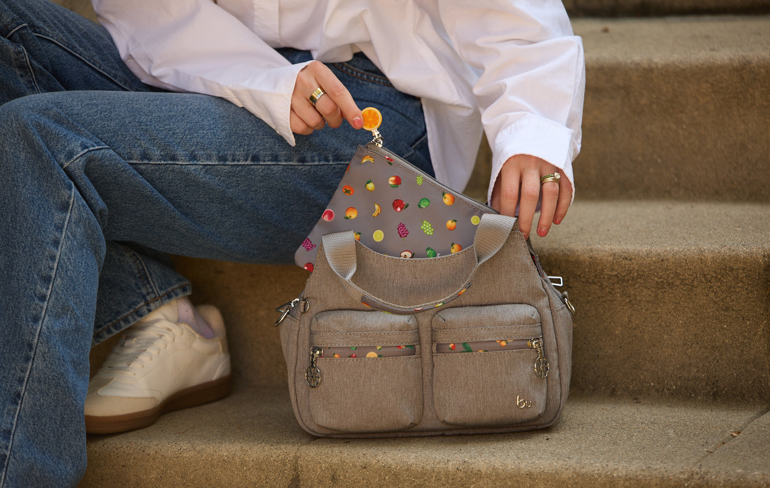 BTFA2405TV-6C2 Makenna Melange Grey Satchel Model Close
