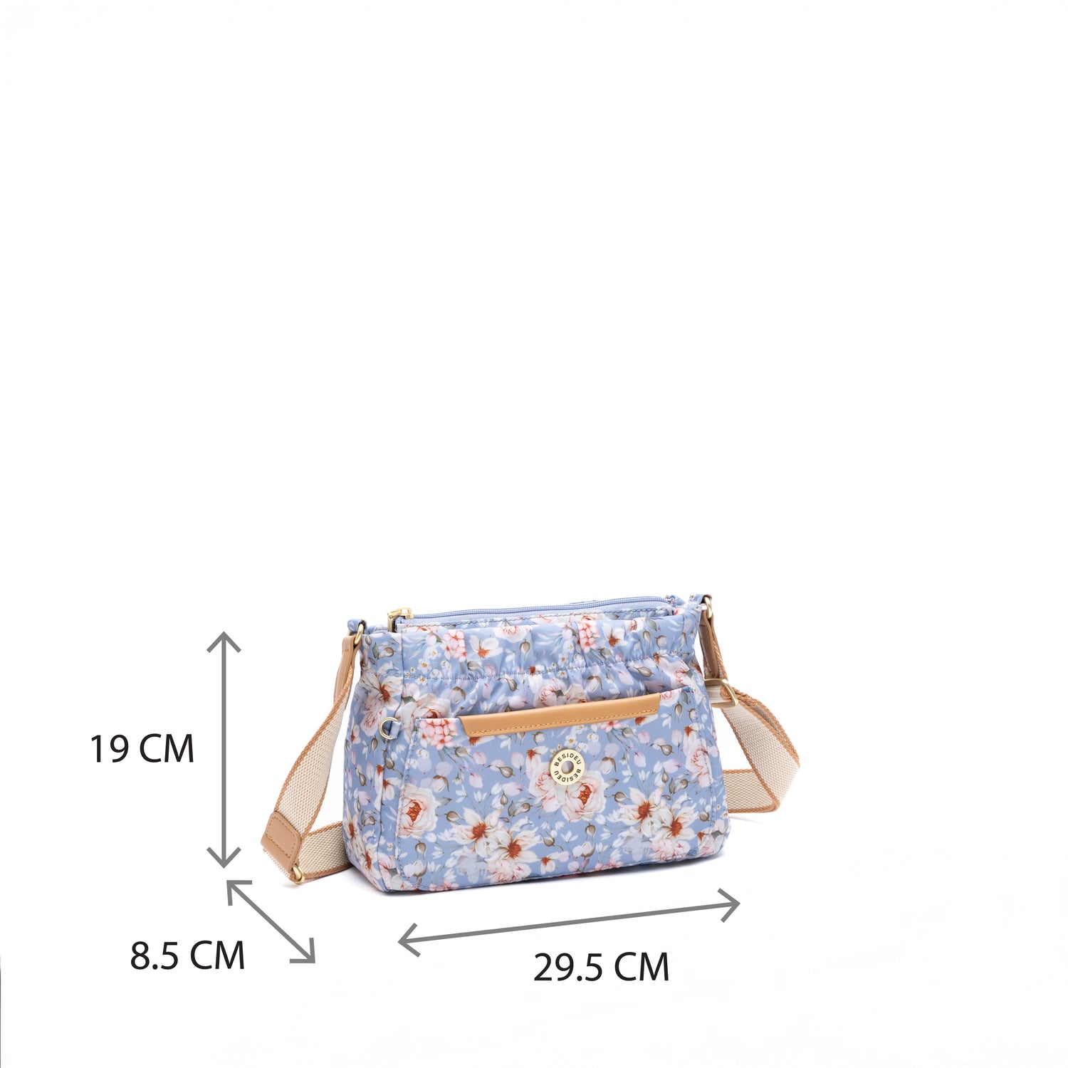 BNE2402-3K6 Intrigue Petal Mist Blue Crossbody Size